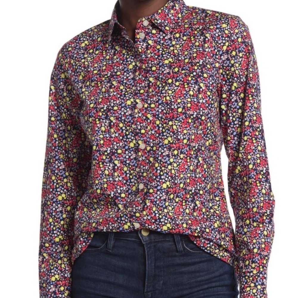 J.CREW FLORAL VERY LIBERTY OF LONDON BUTTON DOWN TOP SHIRT OVERSIZED XL COTTON